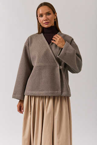 V Neck Double Breasted Jacket Mink