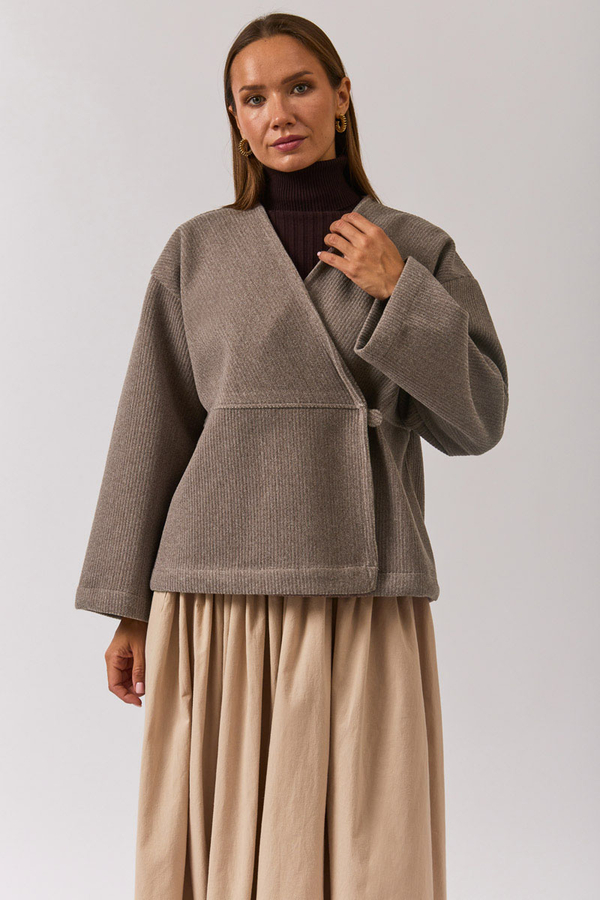 V Neck Double Breasted Jacket Mink - 1