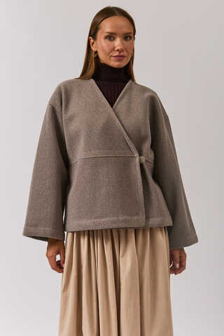 V Neck Double Breasted Jacket Mink - 10