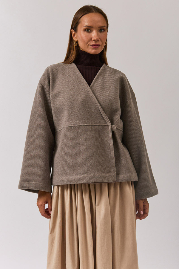 V Neck Double Breasted Jacket Mink - 10