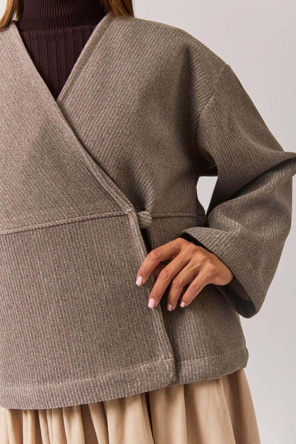 V Neck Double Breasted Jacket Mink - 11