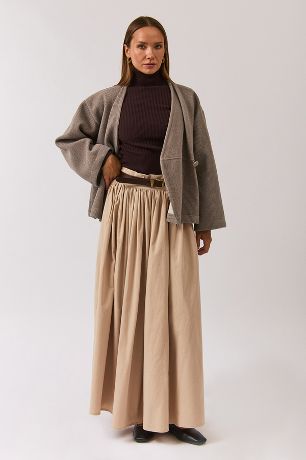 V Neck Double Breasted Jacket Mink - 12