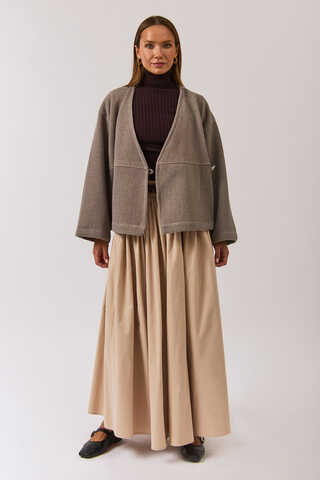 V Neck Double Breasted Jacket Mink - 6