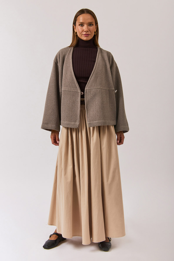 V Neck Double Breasted Jacket Mink - 6