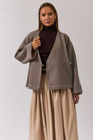 V Neck Double Breasted Jacket Mink (1)