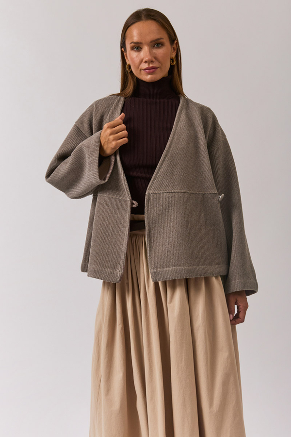 V Neck Double Breasted Jacket Mink - 2