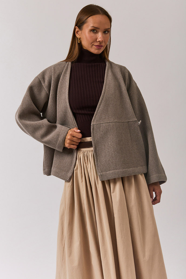 V Neck Double Breasted Jacket Mink - 4