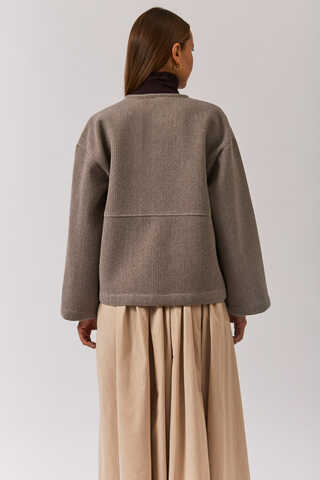 V Neck Double Breasted Jacket Mink - 13