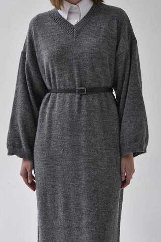 V-Neck Knit Dress Anthracite - 7
