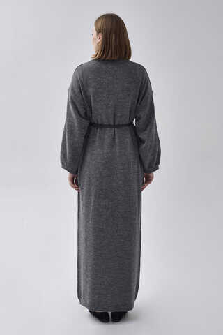 V-Neck Knit Dress Anthracite - 9