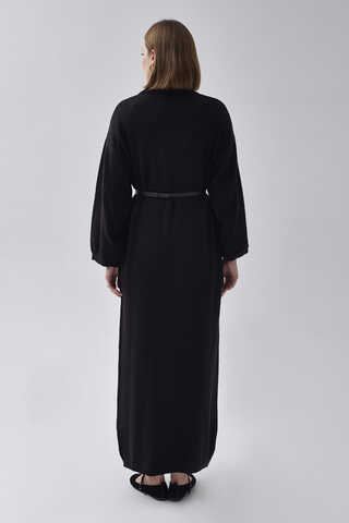 V-Neck Knit Dress Black - 7