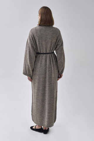 V-Neck Knit Dress Earth Tone - 7