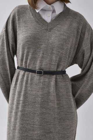 V-Neck Knit Dress Earth Tone - 2