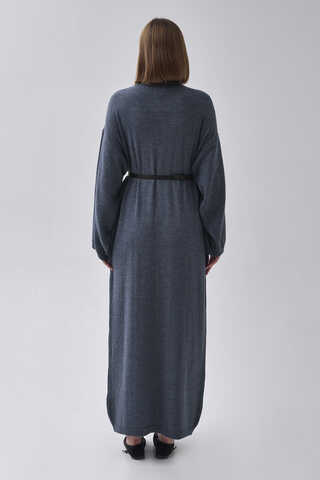 V-Neck Knit Dress Indigo - 7