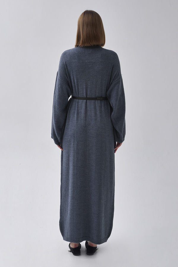 V-Neck Knit Dress Indigo - 7