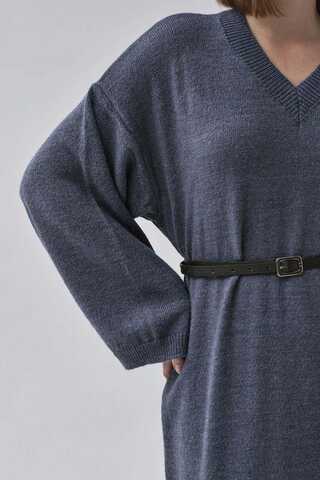 V-Neck Knit Dress Indigo - 5