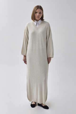 V-Neck Knit Dress Stone - 2