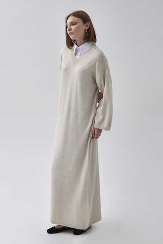 V-Neck Knit Dress Stone - 3