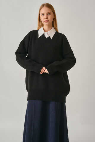 V-Neck Knit Sweater Black - 3
