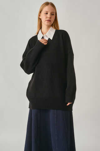 V-Neck Knit Sweater Black - 4