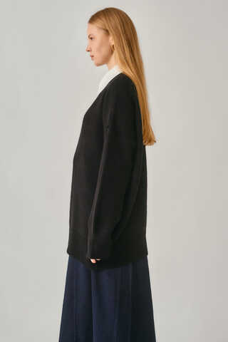 V-Neck Knit Sweater Black - 5
