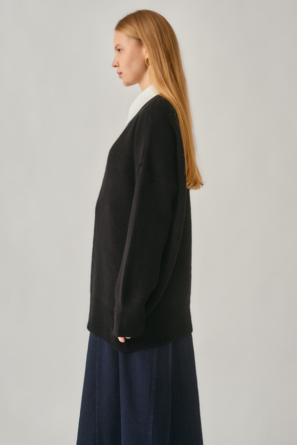 V-Neck Knit Sweater Black - 5