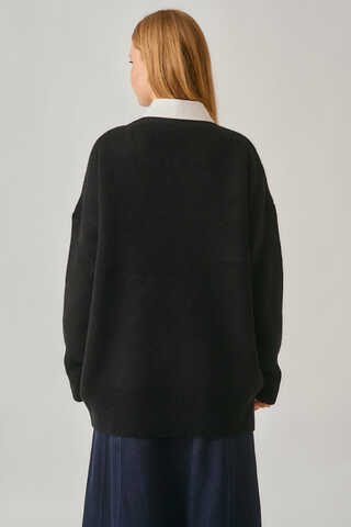 V-Neck Knit Sweater Black - 6