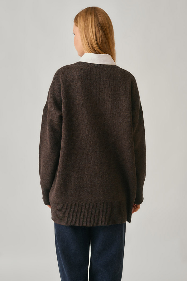 V-Neck Knit Sweater Brown - 7