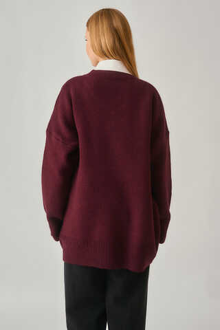 V-Neck Knit Sweater Burgundy - 6