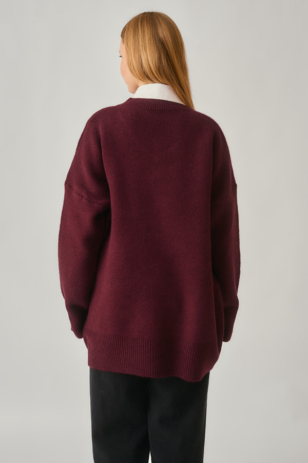 V-Neck Knit Sweater Burgundy - 6