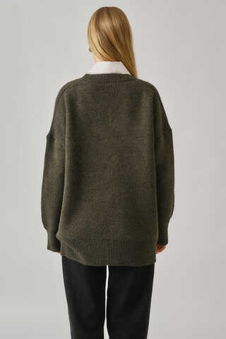 V-Neck Knit Sweater Khaki - 11