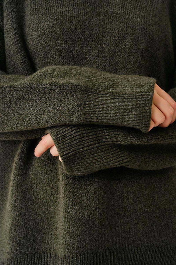 V-Neck Knit Sweater Khaki - 3