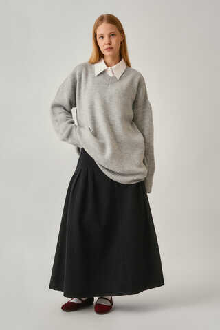 V-Neck Knit Sweater Light Grey - 5