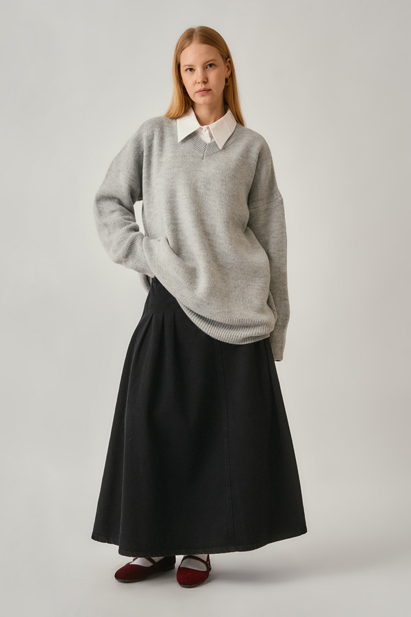 V-Neck Knit Sweater Light Grey - 5