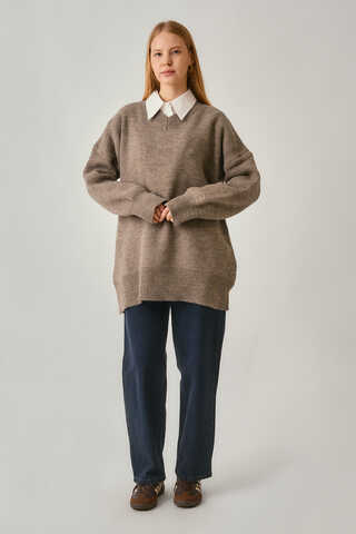 V-Neck Knit Sweater Mink - 3