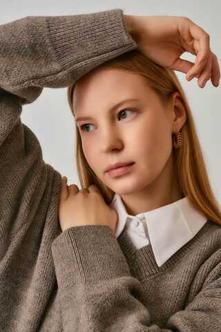 V-Neck Knit Sweater Mink - 2