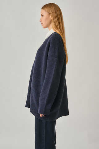 V-Neck Knit Sweater Navy - 5