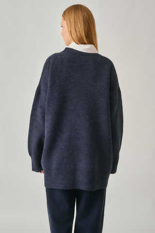 V-Neck Knit Sweater Navy - 6