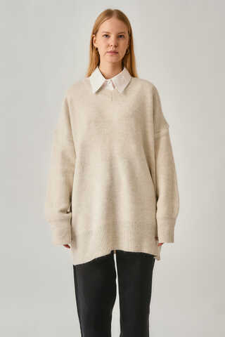 V-Neck Knit Sweater Stone - 3