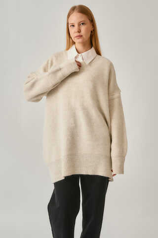 V-Neck Knit Sweater Stone - 1