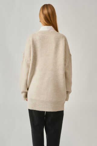 V-Neck Knit Sweater Stone - 7