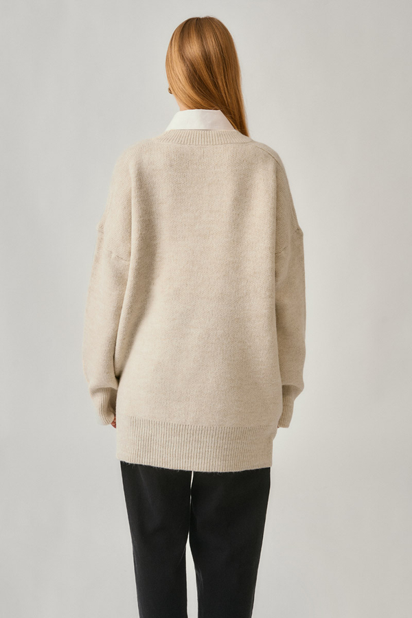 V-Neck Knit Sweater Stone - 7