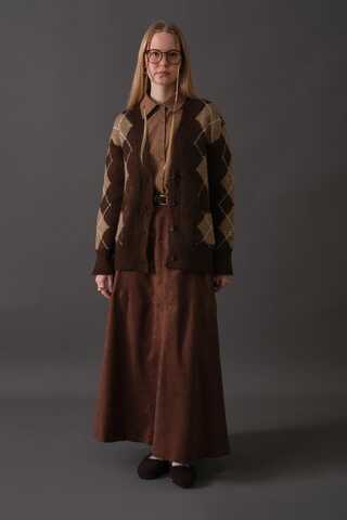 V-Neck Patterned Cardigan Brown - 5