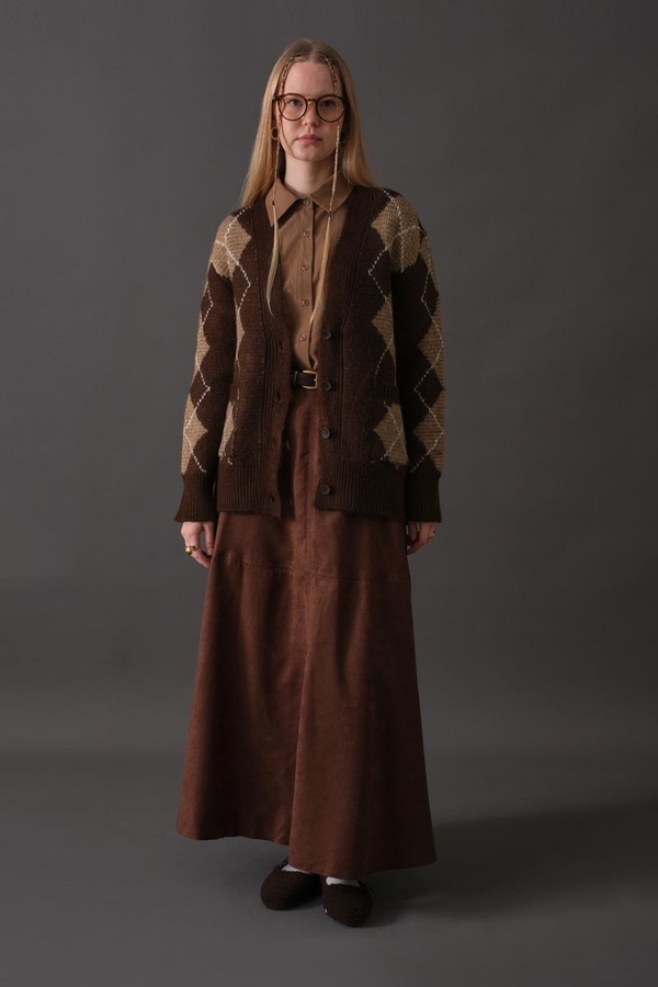 V-Neck Patterned Cardigan Brown - 5