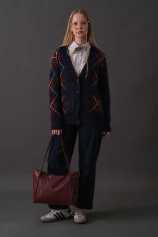 V-Neck Patterned Cardigan Navy - 1