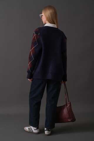 V-Neck Patterned Cardigan Navy - 11