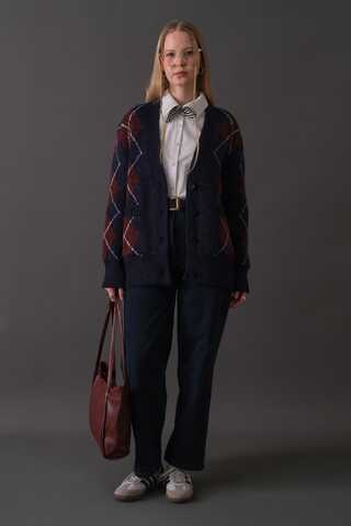 V-Neck Patterned Cardigan Navy - 7