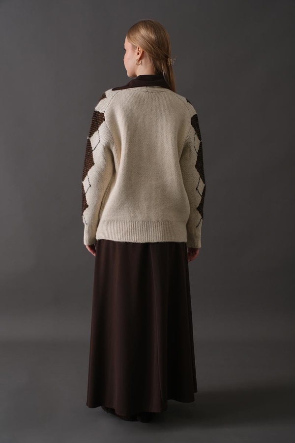 V-Neck Patterned Cardigan Stone - 7