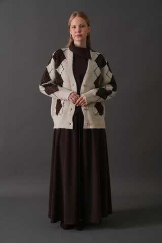 V-Neck Patterned Cardigan Stone - 2