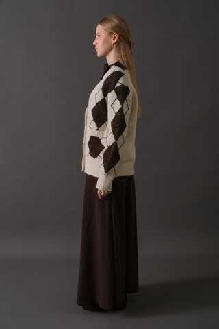 V-Neck Patterned Cardigan Stone - 6